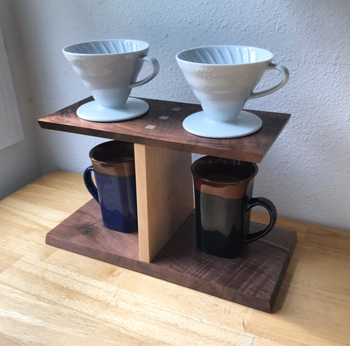 Double Coffee Pour Over Stand - Walnut and Maple
